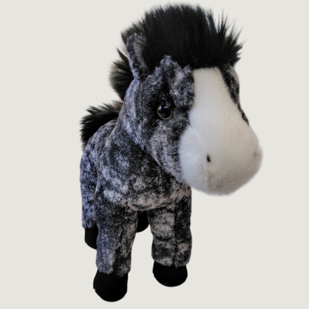 Douglas Plush Pony Horse Grey Black Dapple Standing Stuffed Animal Mane Tail 8in